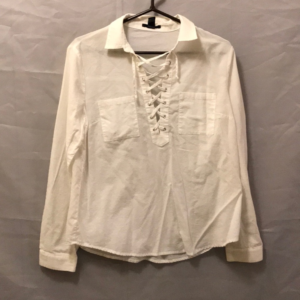 White long sleeve with open tie front